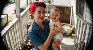 rosie the riveter with post war baby